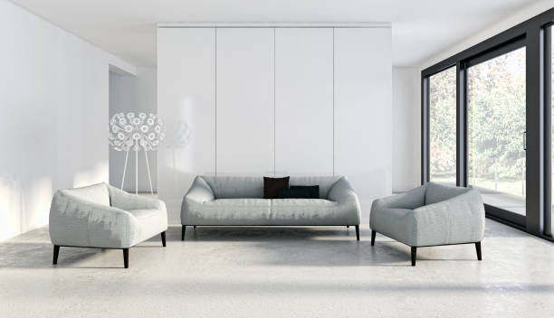 istock Large luxury modern bright interiors Living room mockup illustration 3D rendering image 2158321382