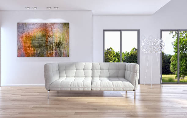 istock Large luxury modern bright interiors Living room mockup illustration 3D rendering image 2158321386