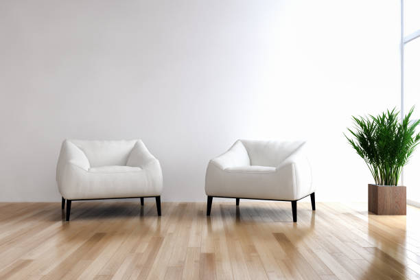Large luxury modern bright interiors Living room mockup illustration 3D rendering image