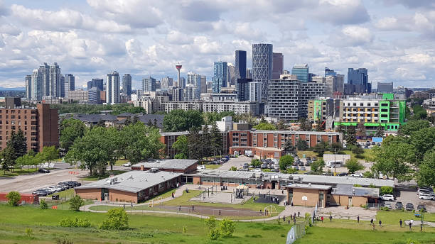 istock Magnificient Calgary Skyline And Skyscape With School In Forground 2158321487