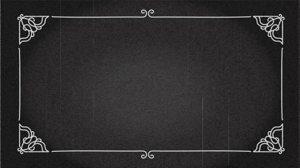 Vector illustration of a Black and white retro Silent Film Text Card Screen background and decorative frame lot's of grain texture 4k aspect ratio. Lot's of texture, fully editable vector eps.