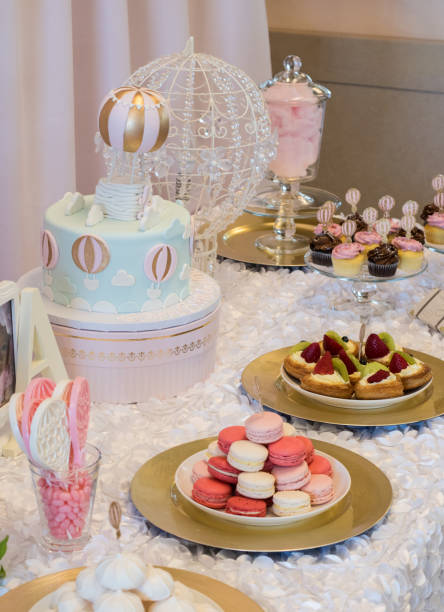 istock Birthday cake and desserts with decorations 2158325033