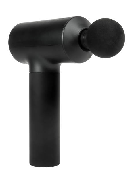 istock Electric massage gun utensil massager black isolated on white background. Modern technology wellness concept 2158326754