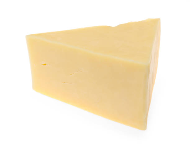 istock Piece of tasty cheese isolated on white 2158327530