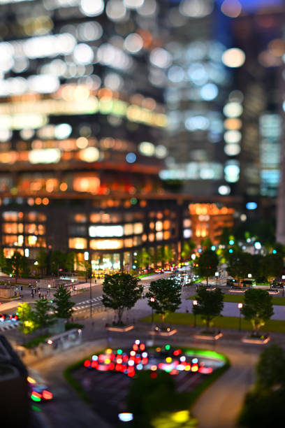 Taken with a wide-angle and tilt lens from the rooftop terrace of KITTE in front of Tokyo Station. The result is a miniature version of Tokyo Station.