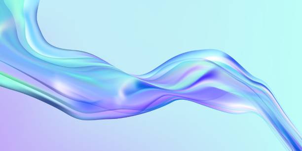 Print Abstract holographic wave.Flow iridescent fluid.Dynamic spectrum ribbon. coloured glass texture stock illustrations