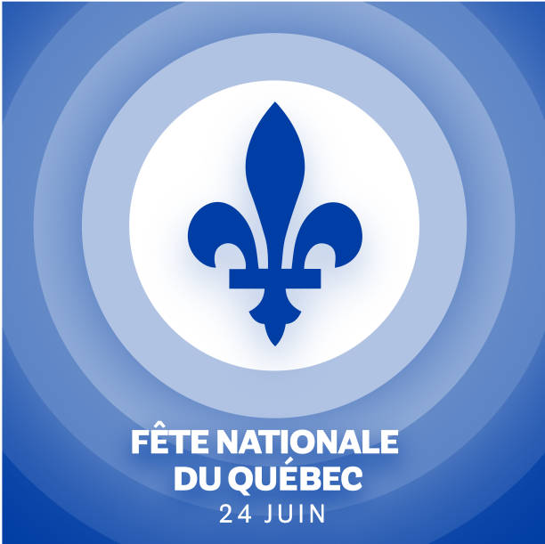 istock Happy National Day of Quebec June 24 round label design design and Fleur-de-lis 2158333972