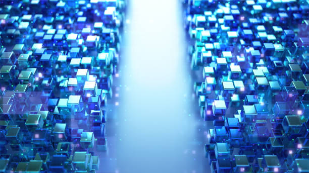istock Light at the end of the data path from the cubes, Design of Blockchain concept. 2158335863