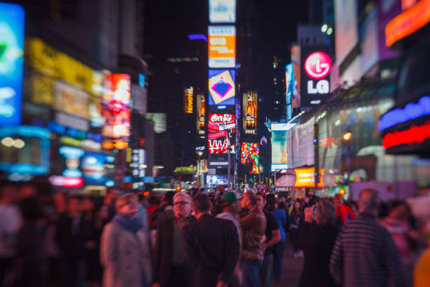 The colorful times square billboards in Manhattan New York City