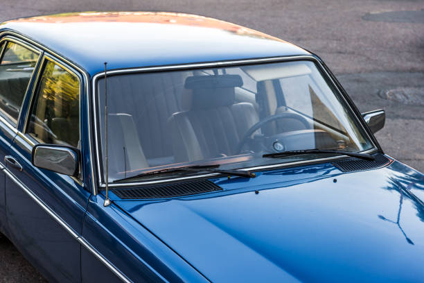 istock Retro Style Old Blue Car Detail 2158346709