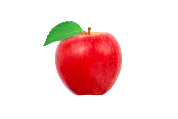 Fresh red apple whole with leaf isolated on white background. Clipping Path. Full depth of field.
