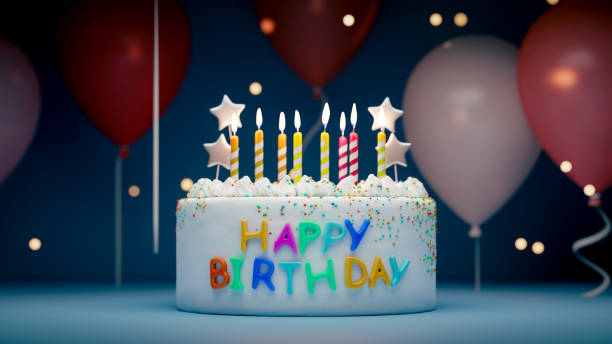 istock happy birthday party cake backgrounds. 3d rendering 2158355519
