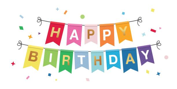 Happy Birthday Happy birthday party banner. Colorful party flags isolated on white background. birthday stock illustrations