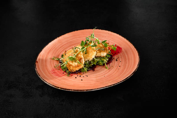 istock Tempura Fried Cheese with Beetroot on Elegant Pink Plate - Gourmet Cuisine Concept 2158358688