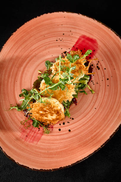 istock Tempura Fried Cheese with Beetroot on Artistic Plate 2158358701