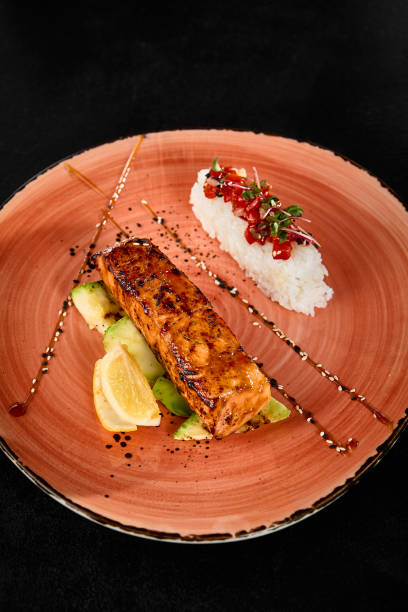 Delicious Salmon Steak with Rice on a Beautifully Plated Dish