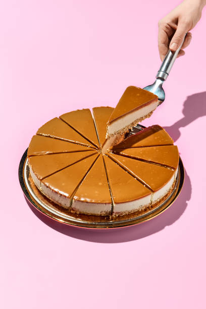 Vegan Cashew Caramel Cheesecake with Pastel Minimalist Pattern Design