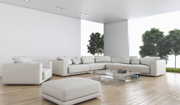 istock Large luxury modern bright interiors Living room mockup illustration 3D rendering image 2158359954