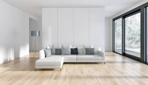 istock Large luxury modern bright interiors Living room mockup illustration 3D rendering image 2158360044
