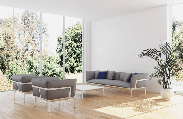 istock Large luxury modern bright interiors Living room mockup illustration 3D rendering image 2158360062