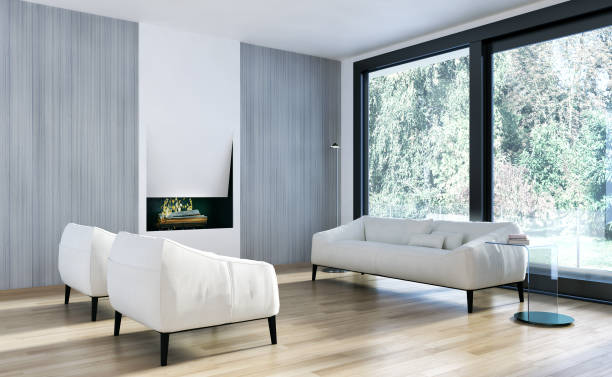 istock Large luxury modern bright interiors Living room mockup illustration 3D rendering image 2158360064