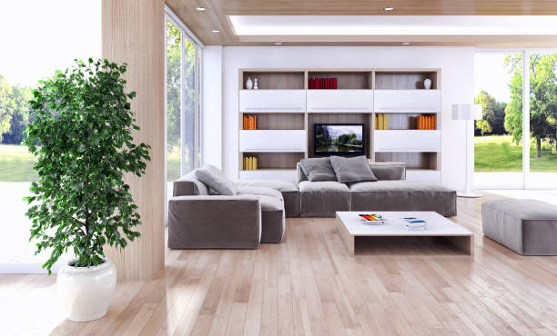 istock Large luxury modern bright interiors Living room mockup illustration 3D rendering image 2158360140