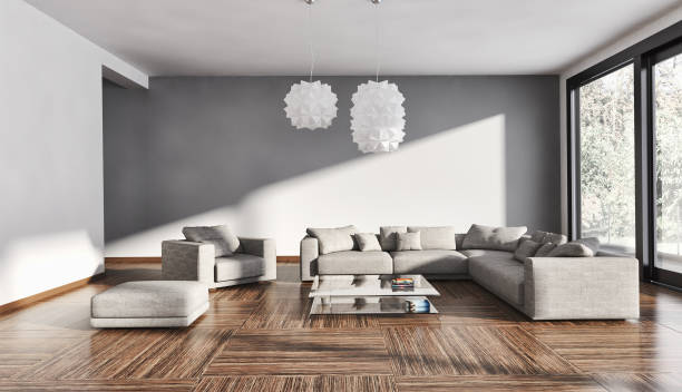 istock Large luxury modern bright interiors Living room mockup illustration 3D rendering image 2158360222