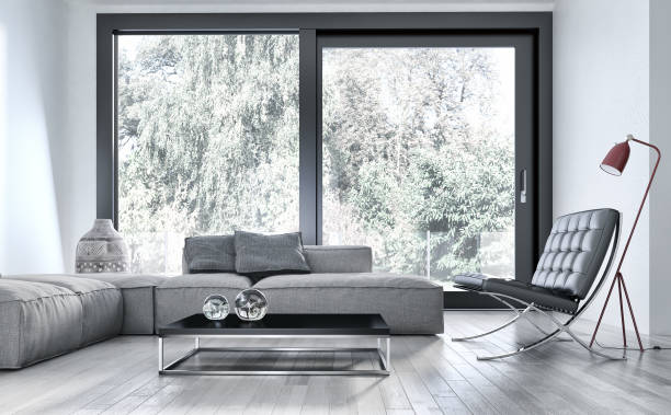 istock Large luxury modern bright interiors Living room mockup illustration 3D rendering image 2158360227