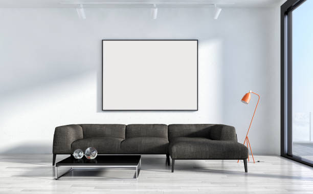 istock Large luxury modern bright interiors Living room mockup illustration 3D rendering image 2158360238