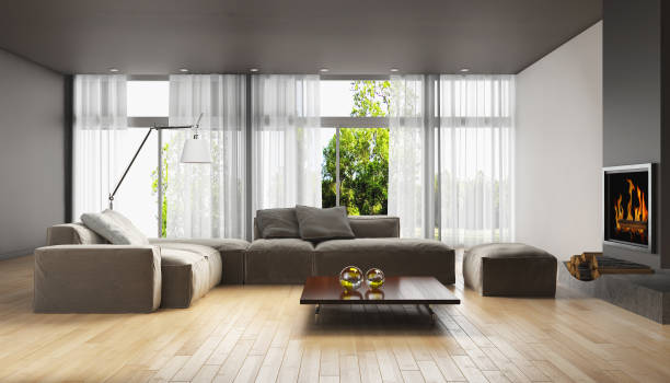 istock Large luxury modern bright interiors Living room mockup illustration 3D rendering image 2158361289