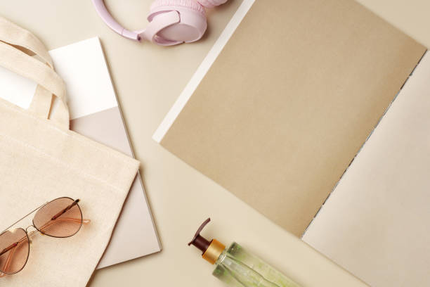 istock Stack of paper and fabric bag, blank objects for placing your design 2158361674