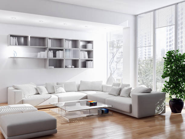 istock Large luxury modern bright interiors Living room mockup illustration 3D rendering image 2158364815