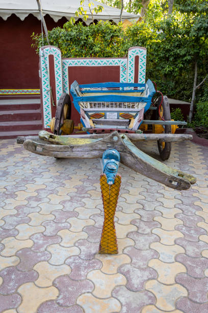 vintage wood bullock cart transport system at evening