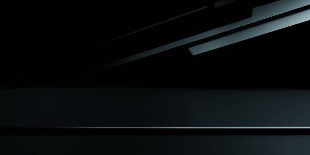 istock 3d rendering of black abstract geometric dark architecture background. Scene for advertising design, showroom, technology, future, modern, sport, game, metaverse, cosmetic, garage. Sci Fi Illustration 2158370358