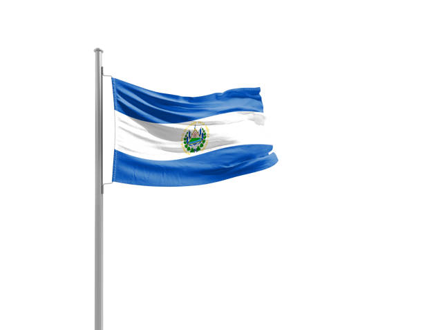 El Salvador national flag waving isolated on white background with clipping path.
