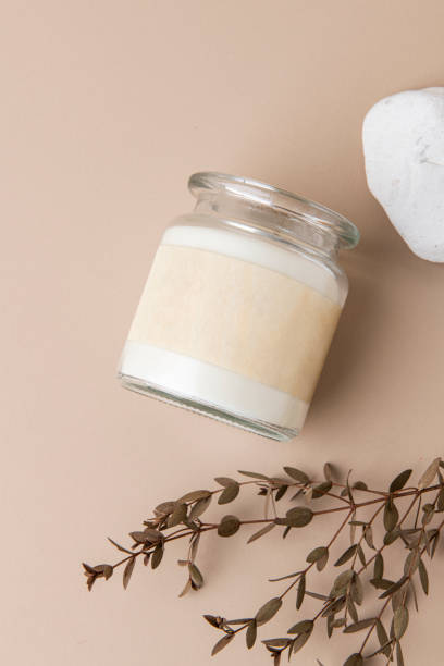 istock Scented candle jar minimal aroma therapeutic product with design space 2158370605