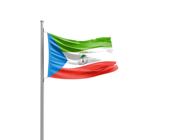 Equatorial Guinea national flag waving isolated on white background with clipping path.