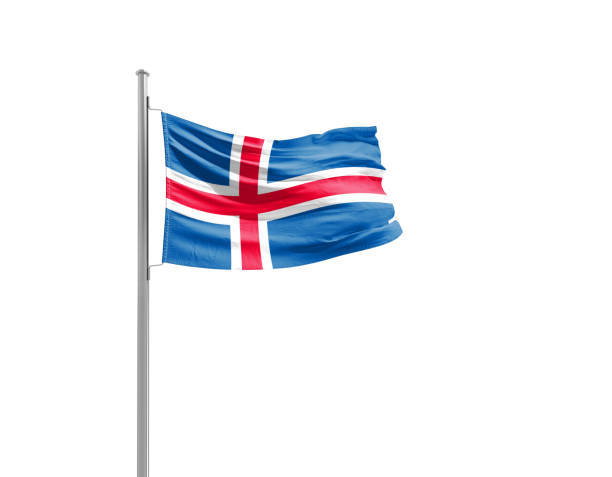 Iceland national flag waving isolated on white background with clipping path.