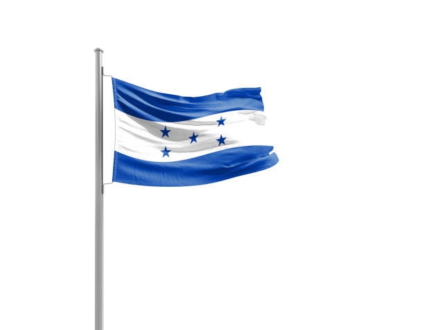 Honduras national flag waving isolated on white background with clipping path.