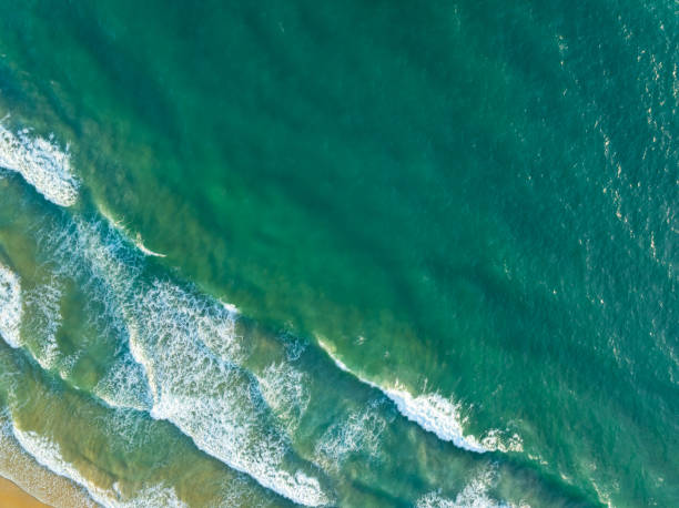 istock Top view beach with waves crashing on sandy shore,Beautiful waves sea surface in summer seascape background,Amazing beach colorful water background 2158371267