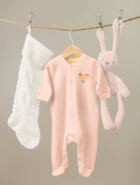 istock Pink toddler pajamas, kids apparel with blank design space 2158371725