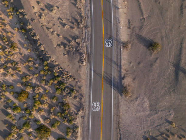 istock Iconic Route 66 Painted on Desert Road 2158372218