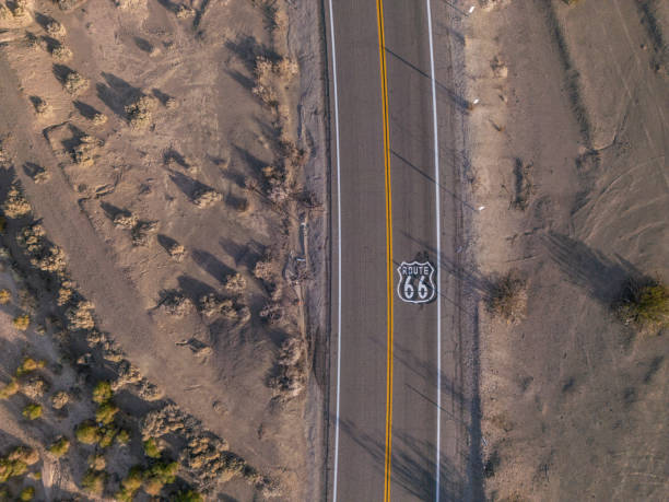 istock Iconic Route 66 Painted on Desert Road 2158372220