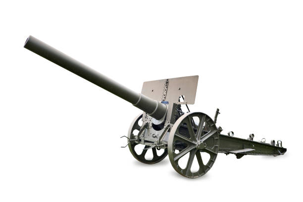 istock Artillery 150mm Coastal gun isolated on white 2158372354