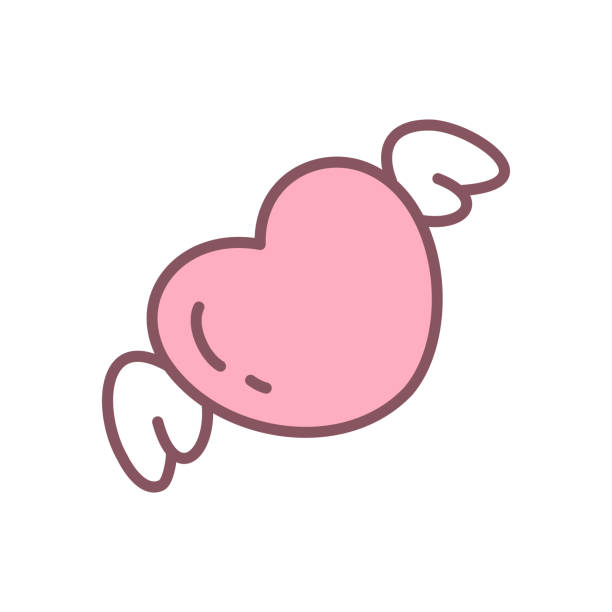 Cute flying heart icon Hand drawn illustration of a pink heart with wings isolated on a white background. Kawaii sticker. Vector 10 EPS. sketches-of-hearts-with-wings-clip-art stock illustrations