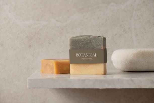 istock Organic bar soap, on bathroom shelf 2158374463