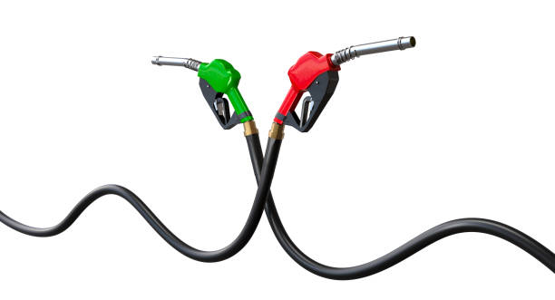 istock Fuel nozzles intertwined on transparent background 2158374530