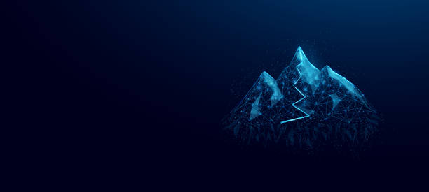 istock Mountains. Mountain path. Success business startup, innovation, growth, travel, freedom concept. Polygonal wireframe vector illustration. 2158375016