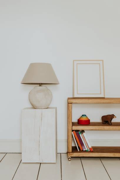 istock Empty wooden frame, kids bookshelf, home decor 2158375047