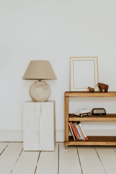 istock Empty wooden frame, kids bookshelf, home decor 2158375063